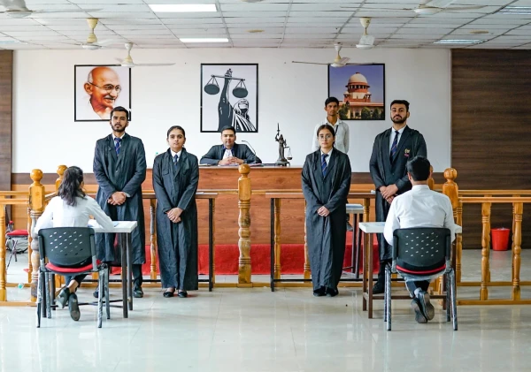 Students participating in a moot court session